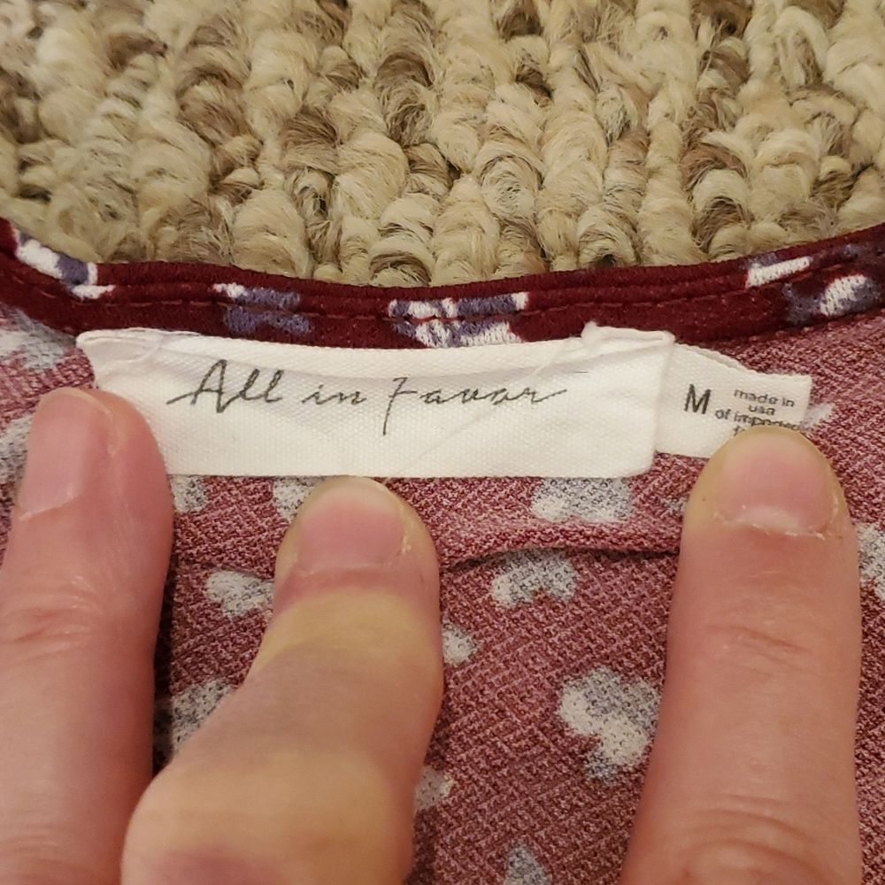 All In Favor Burgundy Floral Puff Sleeve Midi Dress Size M Medium - Picture 11 of 11